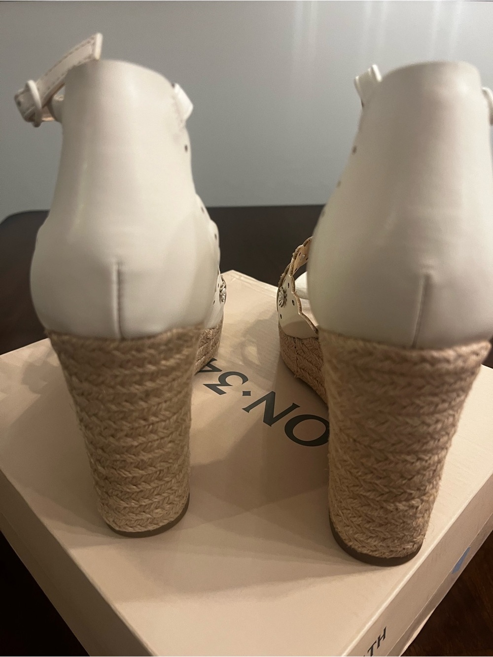 ON 34TH NWB $79 Theodoreep White Linen Espadrille Wedge Sandals - Picture 7 of 7